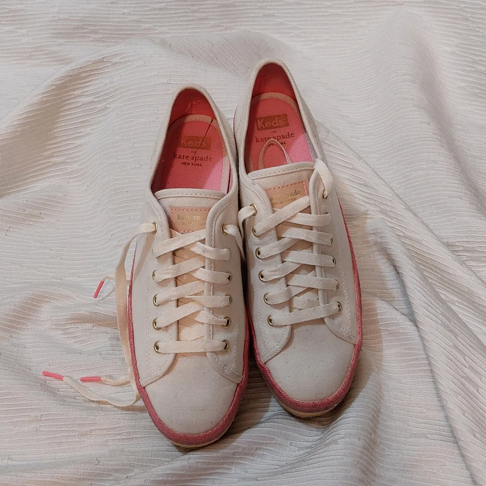 Keds × Kate Spade Cream and Pink  Espadrille Sneakers Size 10